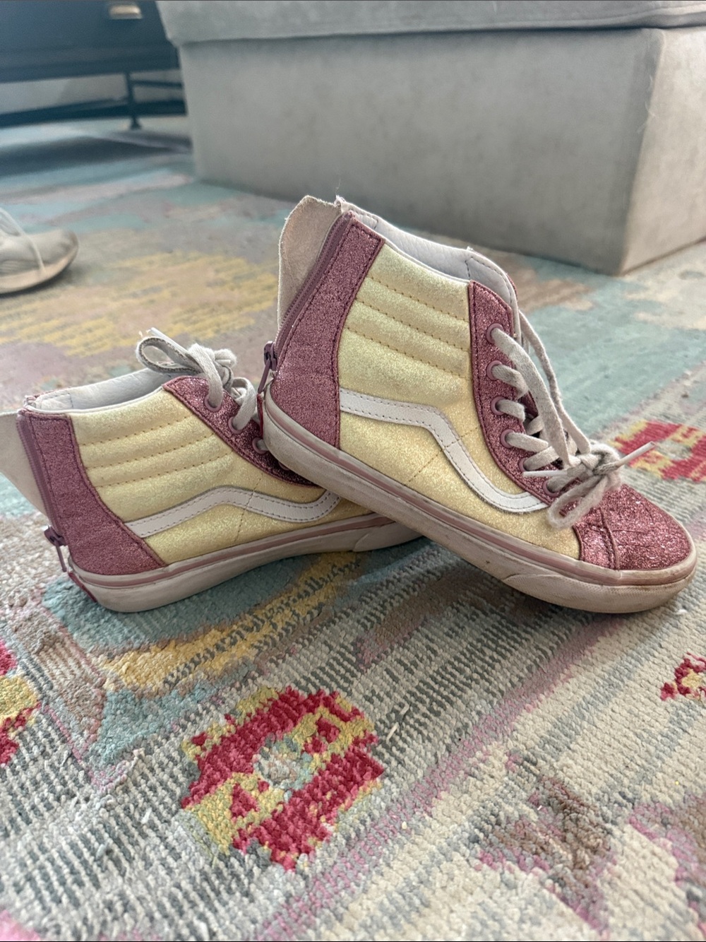 Vans Kids High-Top Sneakers in Pink and Pale Yellow